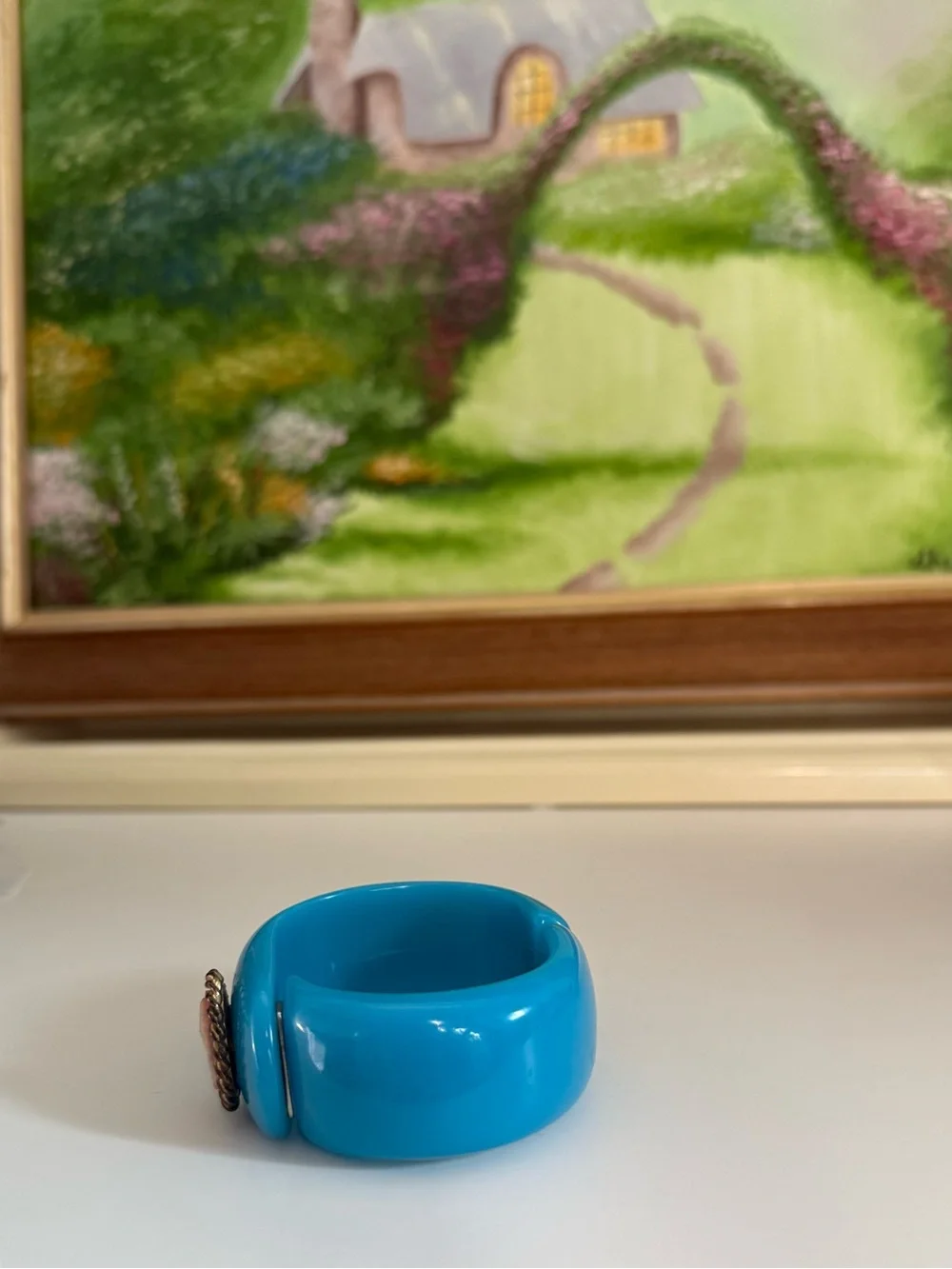 Blue Cameo Hinge Acrylic Bangle Bracelet by Subversive by Justin Giunta